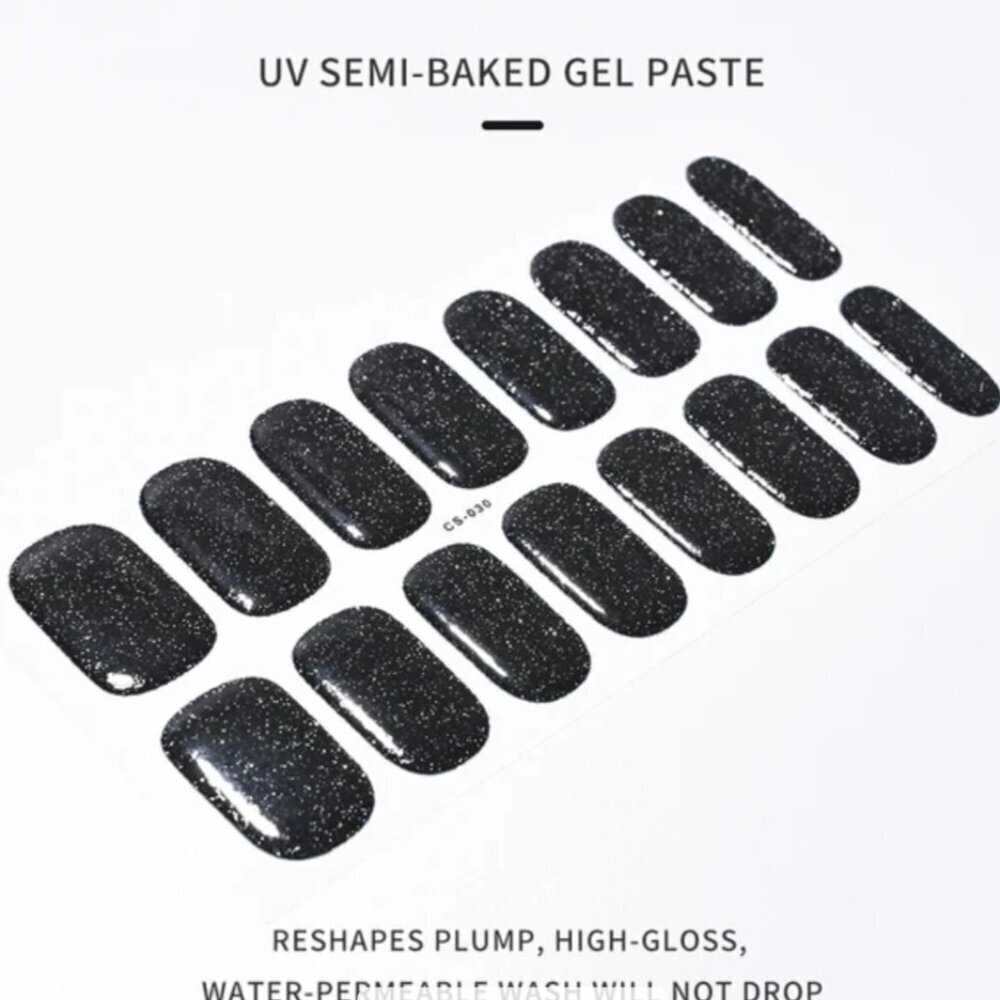 🖤 3/$12 Black Glitter Full Nail 16 Semi Cured Gel Nails - Needs UV Curing